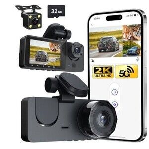 3 Channel Dash Cam Dash Cam Front and Rear, Parking Monitor, 32 GB Card